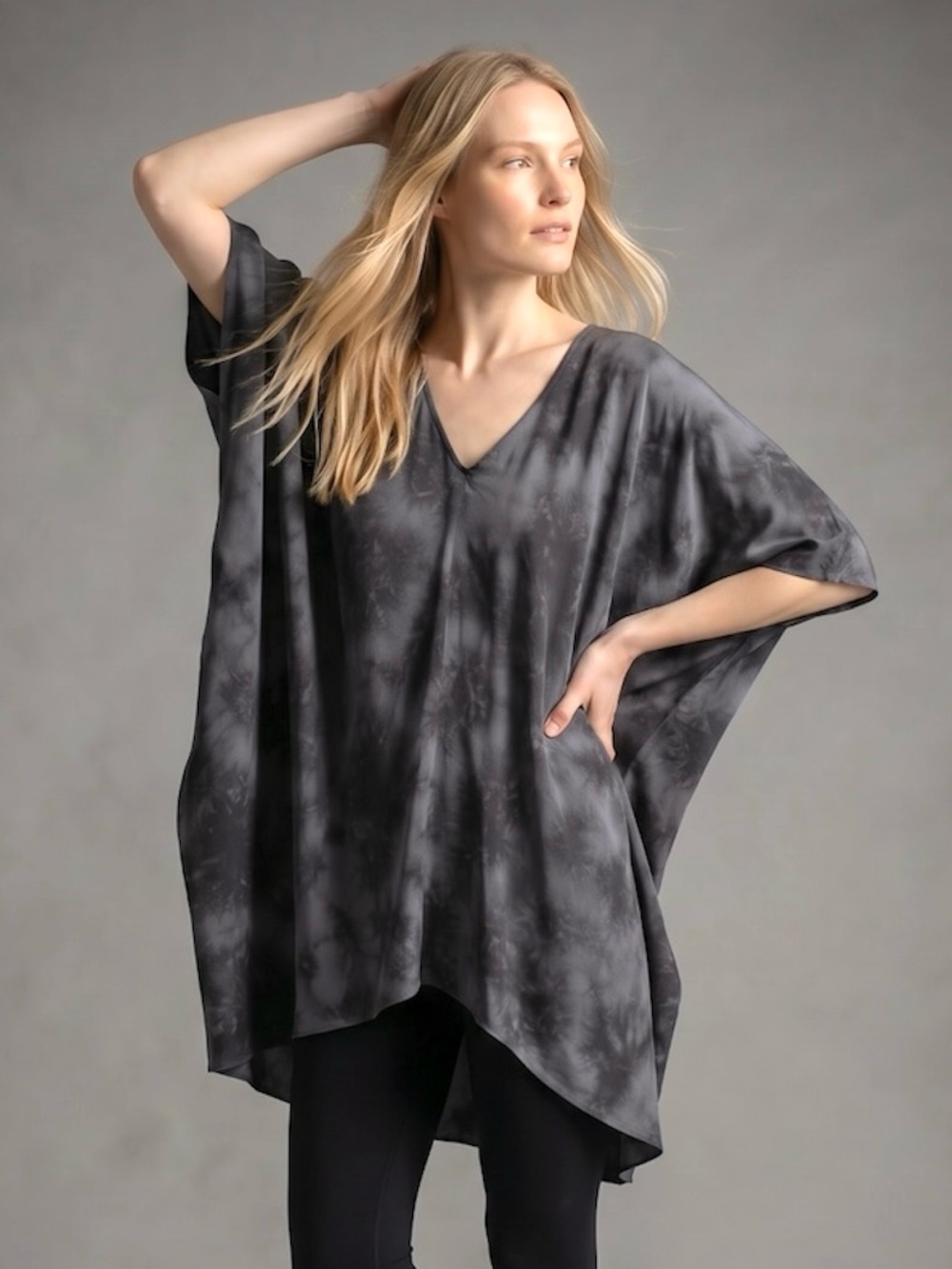 Eileen Fisher Silk Wedge Tunic Charcoal Oversized